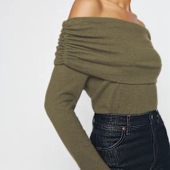 Reformation Azure Knit Top Off Shoulder Long Sleeve - Picture 2 of 8